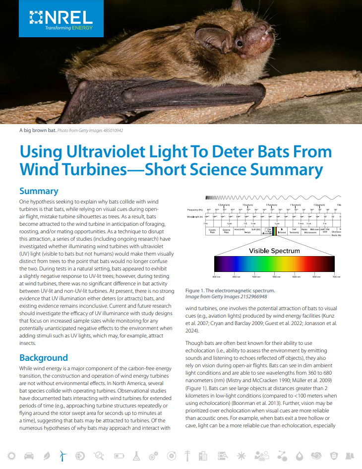 Using Ultraviolet Light To Deter Bats From Wind Turbines—Short Science Summary