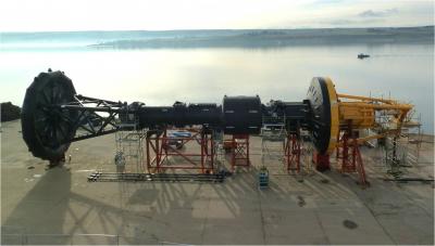 Mark 3 PowerBuoy on quay at Cromarty Firth