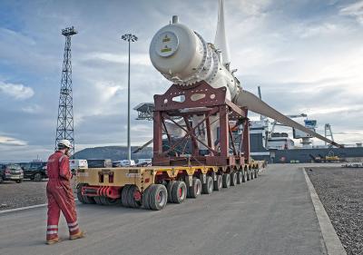 Tidal turbine being transported by a truck