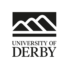 Black and white image of three triangles with University of Derby written below