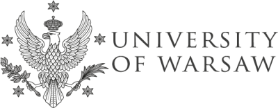 The University of Warsaw logo consists of an eagle with its wings outstretched, holding a branch in each foot, with a crown above its head