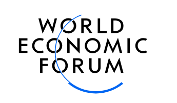 World Economic Forum with a blue line through the words